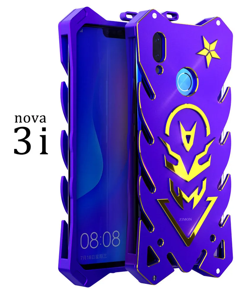 Huawei nova 3i Zimon Роскошный Thor Heavy Doom Duty Armor Металлический Алюминиевый противоударный чехол для телефона с ЧПУ для huawei nova 3i чехол 6,3" - Цвет: Purple