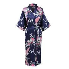 Плюс Размеры XXXL Летние пикантные Для женщин халат летний Атлас район ночная рубашка с длинными пижамы кимоно Ванна Платье Пижама с цветами NR054