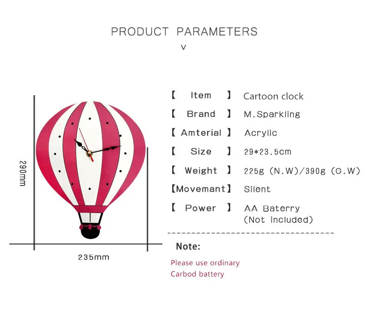 M. Sparkling, новинка, Мультяшные настенные часы с воздушным шаром, бесшумные часы, красочные акриловые настенные часы, уникальный подарок для детей