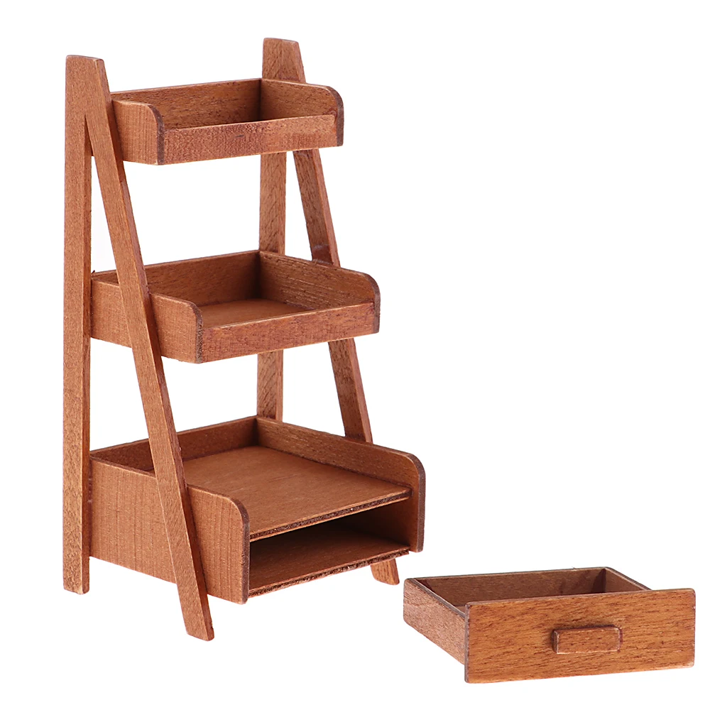 

1:12 Doll House Furniture Vintage Three Layer Wood Flower Stand Snack Rack 1:12 Doll House Miniatures Accesssories Kids Toy