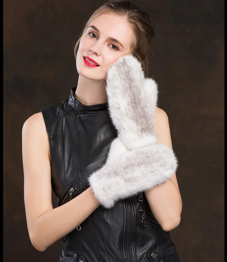 Winter Gloves Women Real Mink Fur Gloves With Rope Gloves Mittens Female Knitted Nutural Fur Gloves Warm New (8)