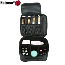 Hotrose Portable Travel Makeup Bag Oxford Fabric Cosmetic Train Case Black Adjustable Padded Dividers Waterproof with Hand Strap