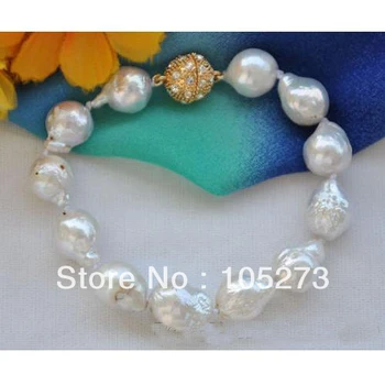 

Wholesale Pearl Jewelry Lustre 10-13mm White Keshi Reborn Pearl Bracelet 8inch Top Quality Fashion Lady's Style Magnet Clasp