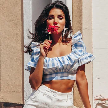 

Sexy Square Solid Vertical Stripes Basic Stretch Cotton Women T-Shirt New Butterfly Sleeve Shirt Streetwear Funny T Shirts FNPE