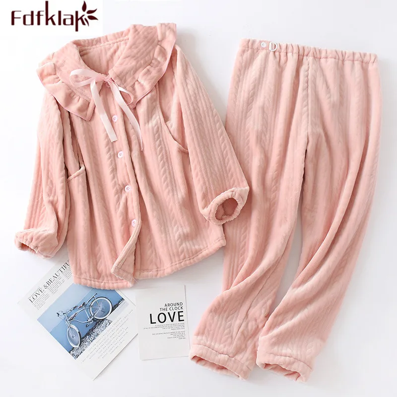 

Flannel pajamas women new autumn winter sleepwear set long sleeve lounge pijamas sets pyjama femme 2019 thick warm pajama suit