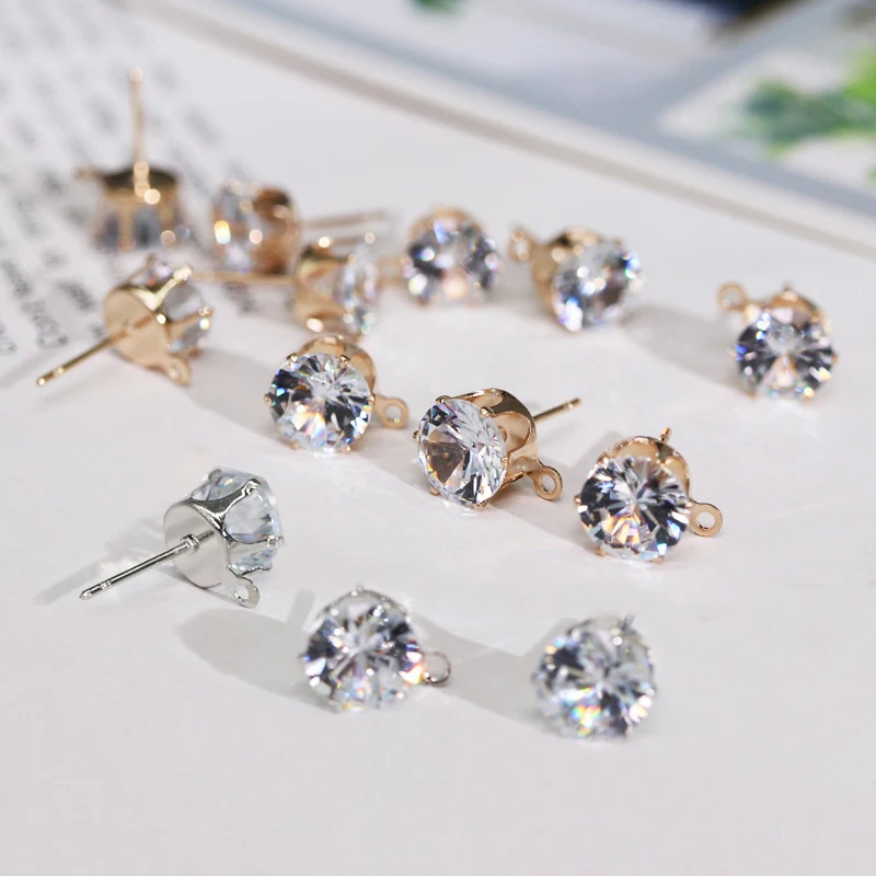 

Hot Sale 10PCS 6/8mm Crystal Zircon Jewelry Women Drop Ear Stud Findings With Hole Handmade DIY Earring Accessories