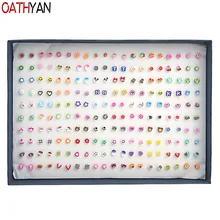 OATHYAN 100 пар/компл. для девочек с милыми животными, полимерная глина серьги-гвоздики в виде комплекта для Для женщин ручной работы с рисунком кошки медведя цветочным декором для маленьких девочек серьги
