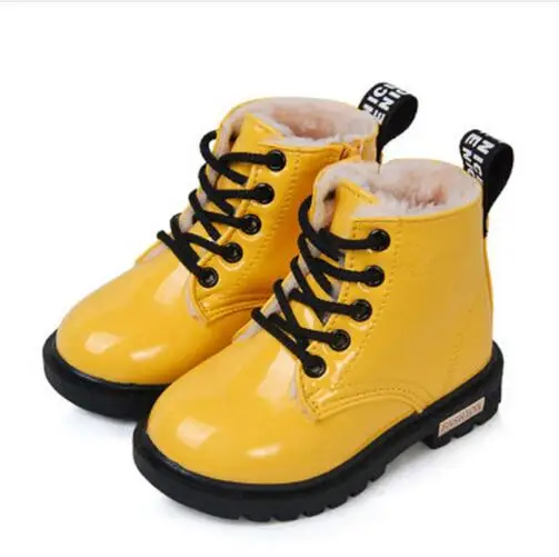 Рекомендации зимние ботинки для девочек Мальчики туфли для девочек весна-осень из искусственной кожи детские ботинки модные детские ботинки теплые ботинки - Цвет: yellow 002