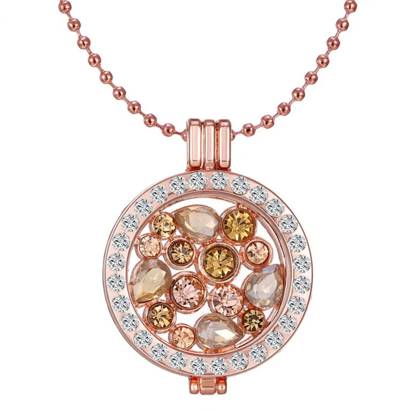 BELLE NOEL Top Quality My Coin 33mm Lockets Sets 2mm Beads Chain Necklace with Big Crystal Stone Rose Gold Color Pendant 16L037 | Украшения