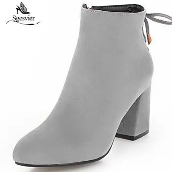 

Sgesvier Ankle Boots Women High Heels Winter Shoes Thick Heels Autumn Boots Shoes Female 2018 Zipper Plus Size 33-48 OX635