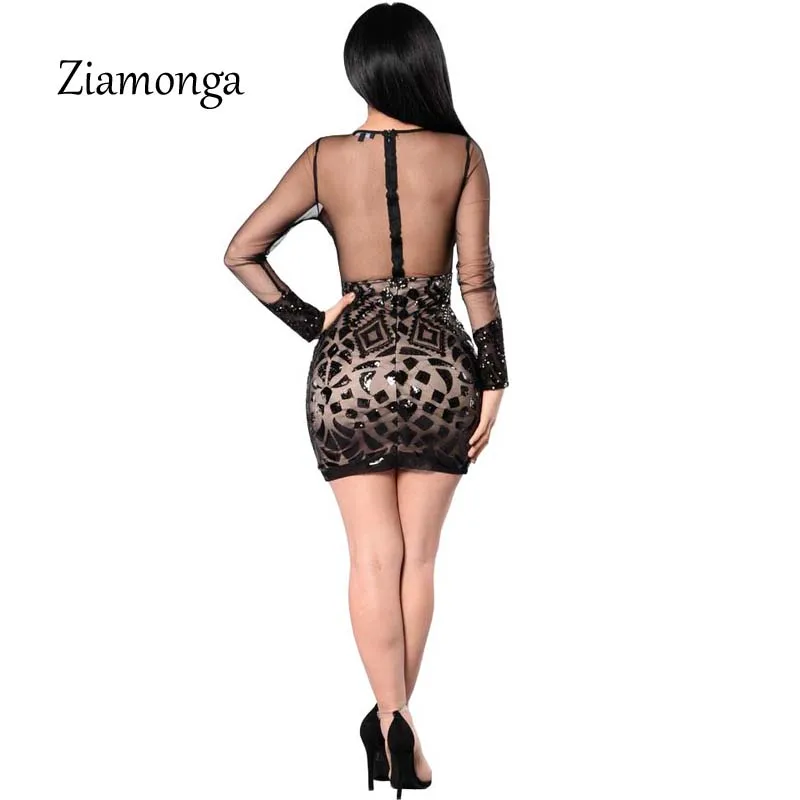 Ziamonga Для женщин с длинным рукавом блестками платье повязки сексуальн