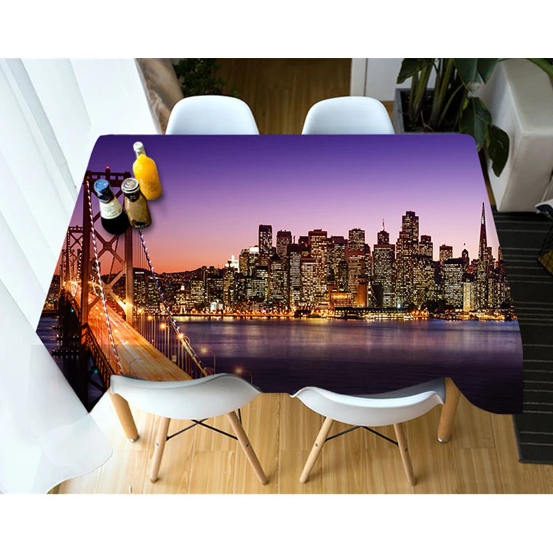 

3D Beautiful City Pattern Bright City Tablecloth Waterproof Cloth Thicken Rectangular and Round Table Cloth for Wedding