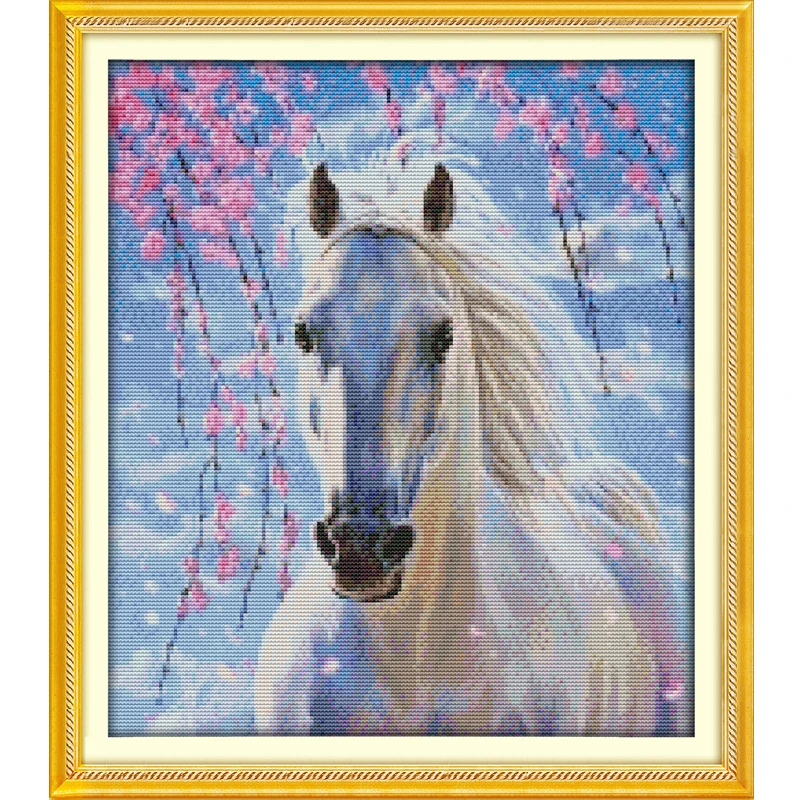 Новые Высокое качество печатных китайский вышивка крестиком белый лошадь шаблоны Счетный крест