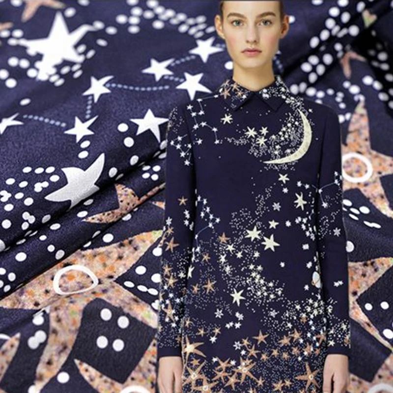 

102*108cm/pcs Beautiful sky digital painting mulberry silk natural crepe DE chine fabric for shirt tissu au meter bright DIY