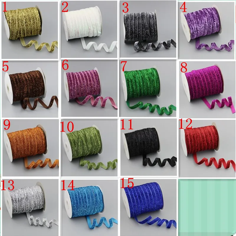 

Best prices 3/8'' Free shipping elastic Glitter Velvet Ribbon 50y/color/lot YOU PICK COLOR party decoration wholesale 10mm