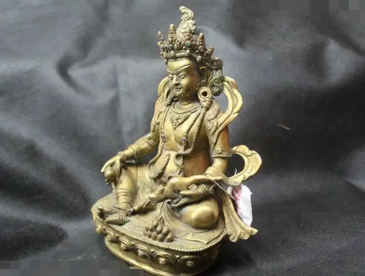 

S02533 9"Tibet Buddhism temple Bronze 24K Gold Money drawing Jambhala Buddha Statue (B0328)
