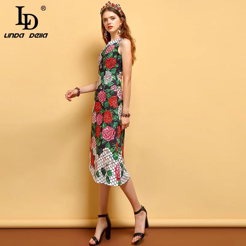 Женское платье с бисером LD LINDA DELLA, винтажное элегантное платье для отпуска без рукавов с цветочным принтом, лето