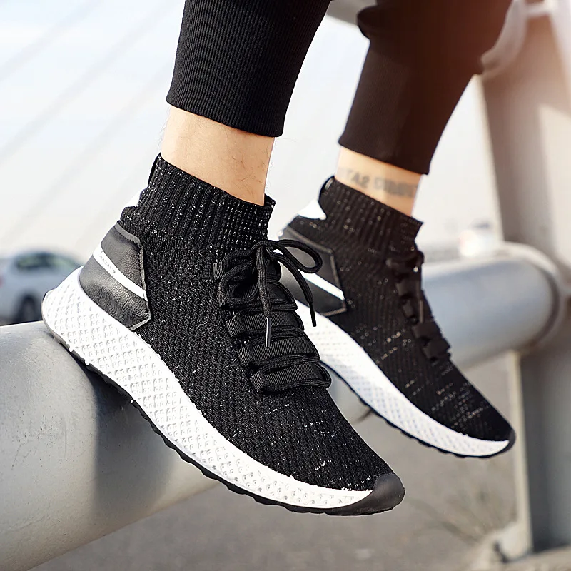 

High Top Shoes 2019 Fashion Comfortable Men Casual Shoes Men Sneakers Lace Up Trainers White Sneakers Men Shoes