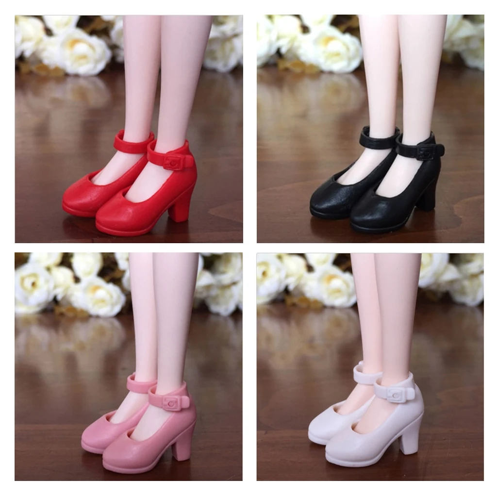  4Pairs/Set 1/6 Scale Doll Shoes Fashion High Wedge Heel Shoes with Open Buckle For Girls Doll House Decor Outfits Accessories