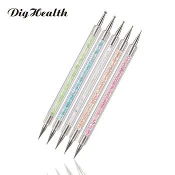 

Dighealth 5pcs/set Acrylic 2 Ways Dotting Tool Colorful Diamond Dots Rhinestone Decoration Painting Brush Nail Art Tools