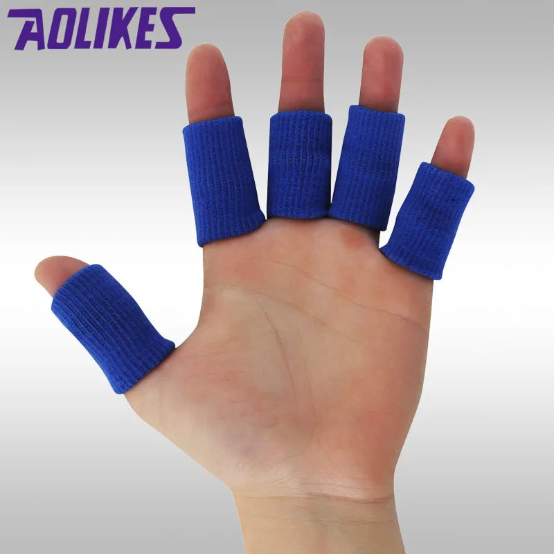 AOLIKES 10 шт./компл. эластичный палец рукава Баскетбол Спортивная Безопасность палец бандажа протектор для Волейбол Фитнес тренажерный зал Здоровье и гигиена - Цвет: Blue
