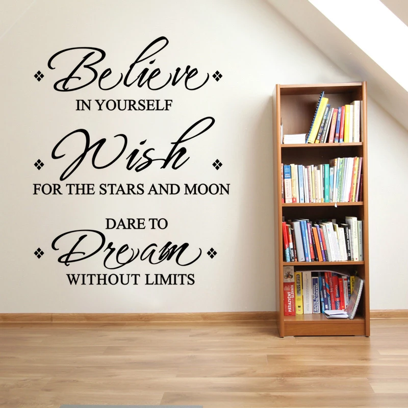 

Stickers Believe Wish Dream Quote Wall Decor Vinyl Wall Decal Wall Art Decor For Living Room Poster Home Decor House Decoration