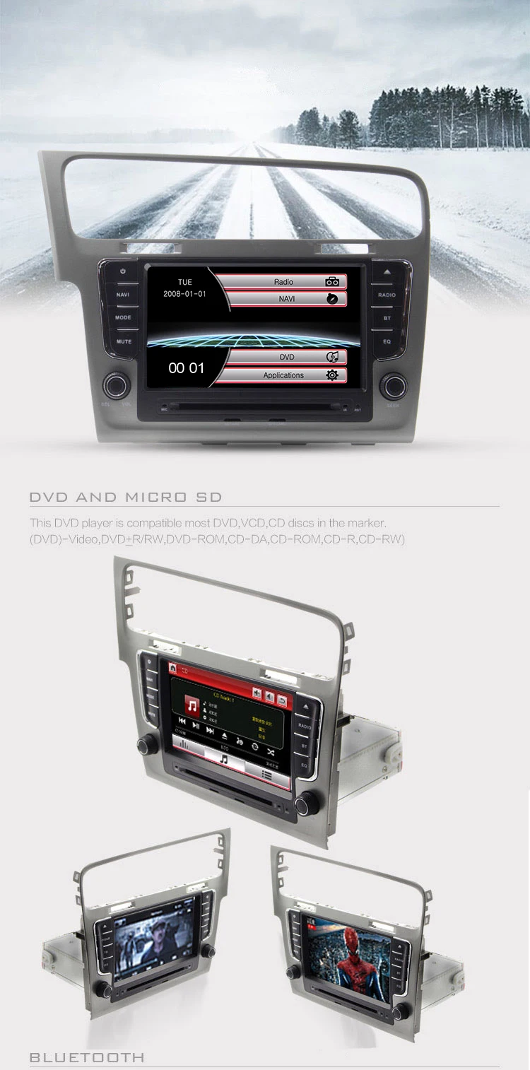 Best LJDA One Din 7 Inch Car DVD Player For VW Golf 7 2013-2017 Bluetooth Radio FM GPS Navigation 1080P Map Multimedia Canbus RDS USB 0