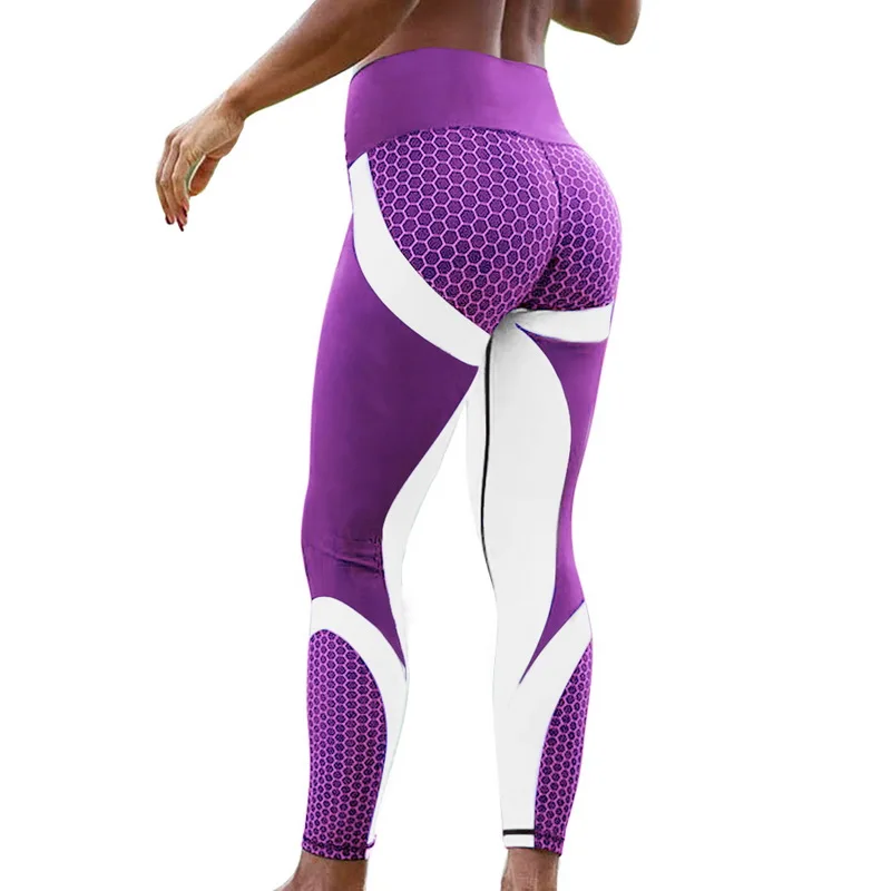 Лидер продаж, штаны для йоги с принтом, женские спортивные Леггинсы с эффектом пуш-ап, профессиональные леггинсы для бега, спортивные колготки для фитнеса, штаны, брюки, спортивная одежда - Цвет: purple white