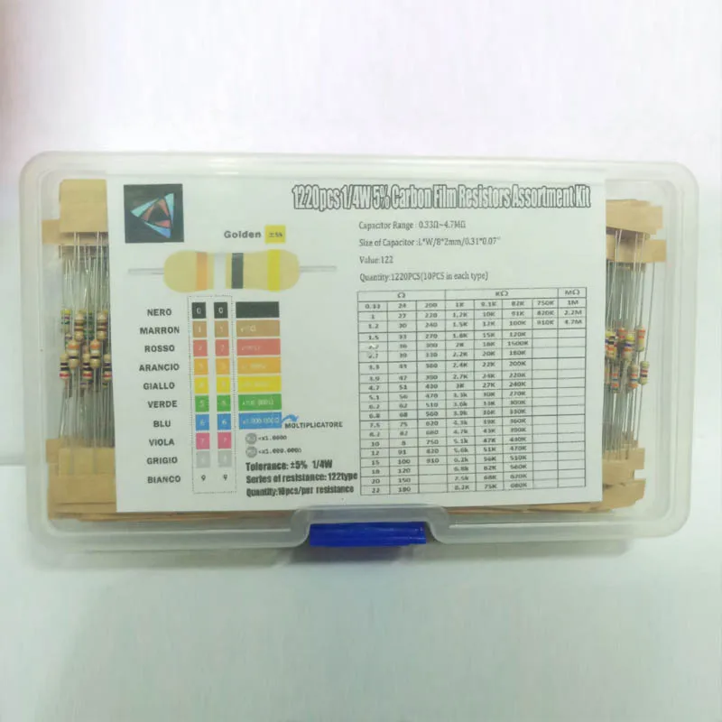 1220 шт. Резистор Комплект 1/4 Вт 5% 0,33 Ohm-4,7 м ом 122 значения X 10 шт. Resistencias комплект резисторов из карбоновой пленки набор резисторов коробка