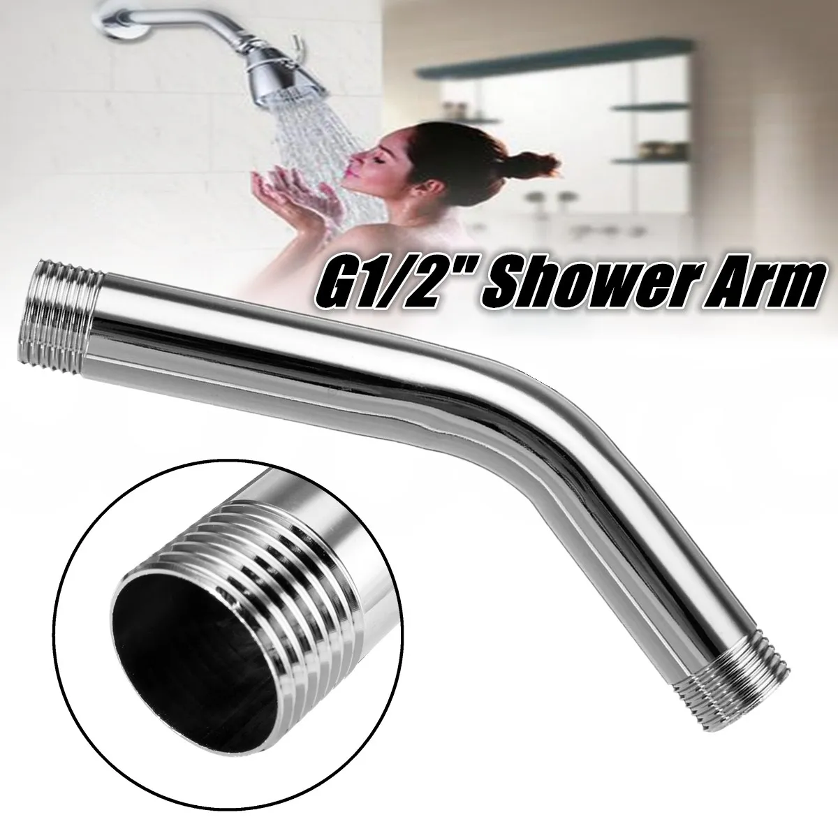 Stainless Steel Shower Arm Head Extension Angled Extra Tube Pipe Fit G1