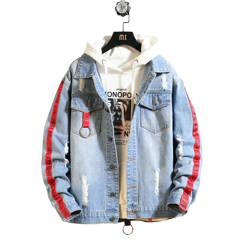 Jeans Vintage Jacket Men Denim Hip Hop Epaulet Hole Patchwork Men's ...