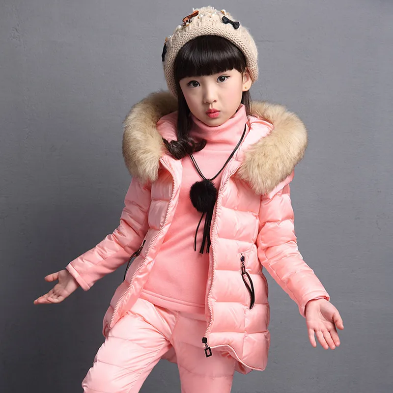 

Children Jacket for Girl New 2017 Winter Kids Girls Three Piece Suits Children's Thicker Vest Coat +sweater+pants Sports Suits