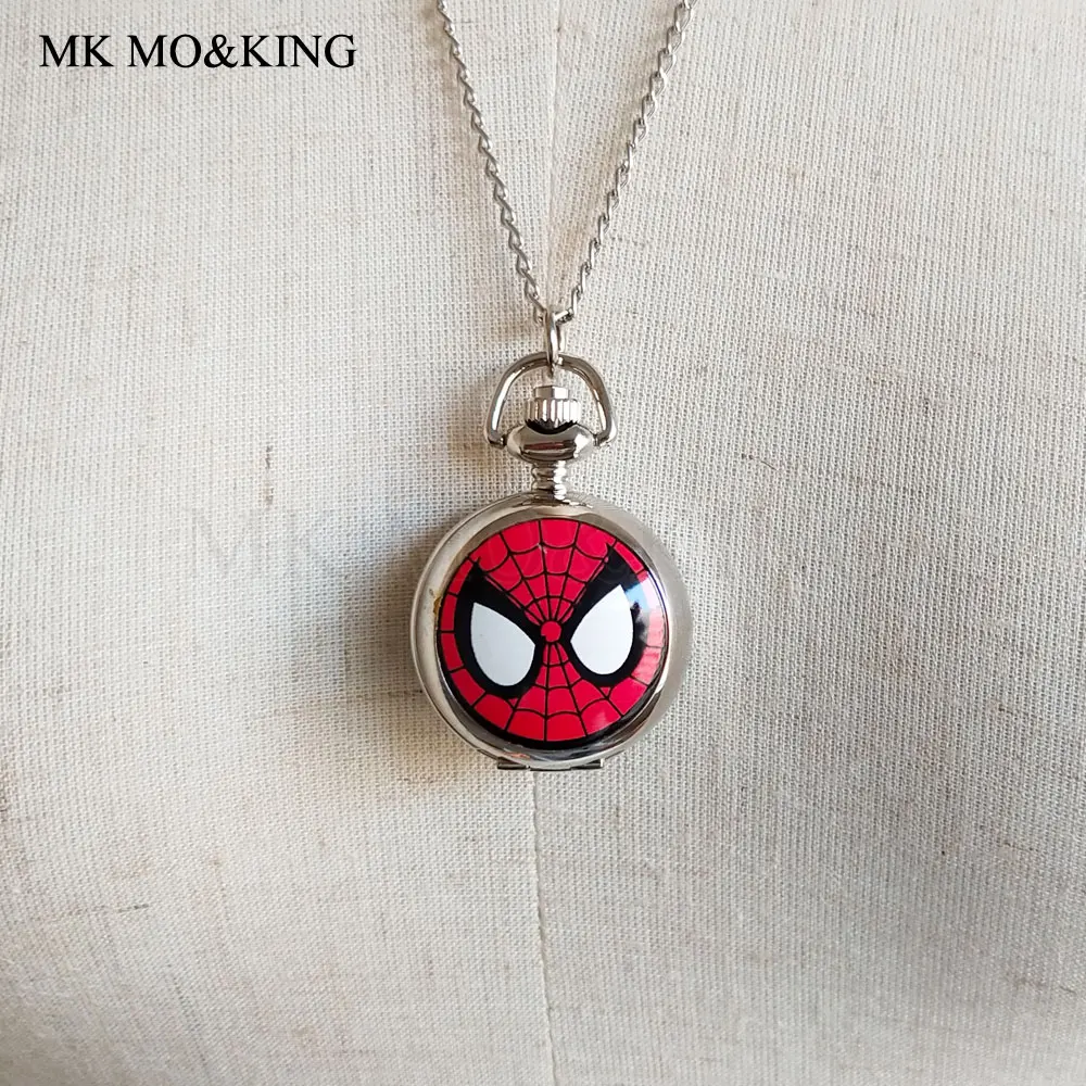 Часы с рисунком Человека-паука, красные модные карманные часы для мальчиков и девочек, кварцевые часы, спортивные часы, аналоговые карманные милые часы, ювелирные изделия
