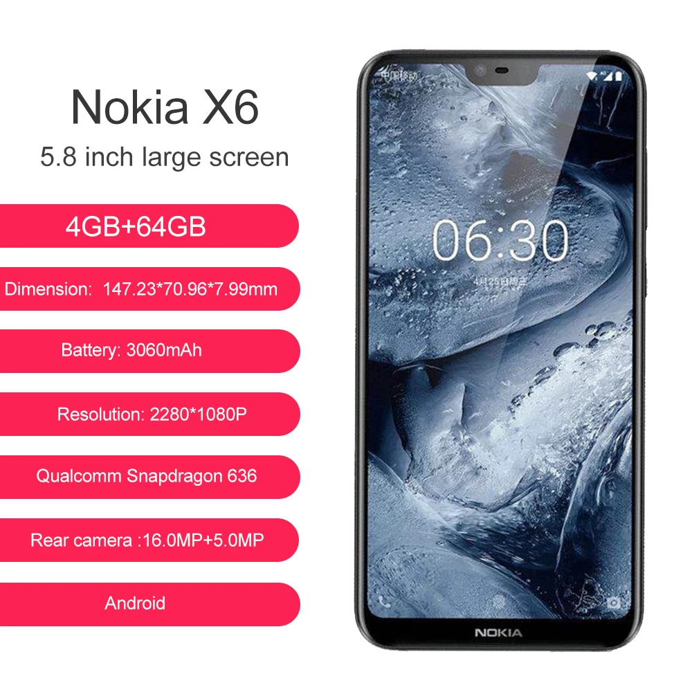 Nokia X6 6 4G 5 8 3060 мАч 2018 Snapdragon 636 Octa Core Dual сзади Камера Android отпечатков пальцев
