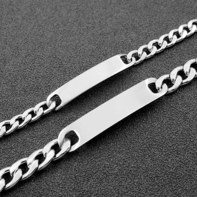 Stainless Steel Blank ID Bar Chain Bracelet, DIY Jewelry