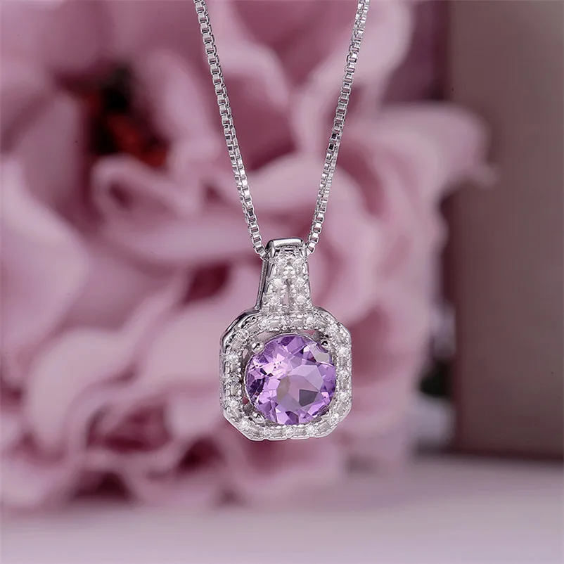 

Natural Gemstone Pendants For Women Sterling Silver Fine Jewelry 8*8mm Amethyst Purple Square Necklaces Accessories CCN009