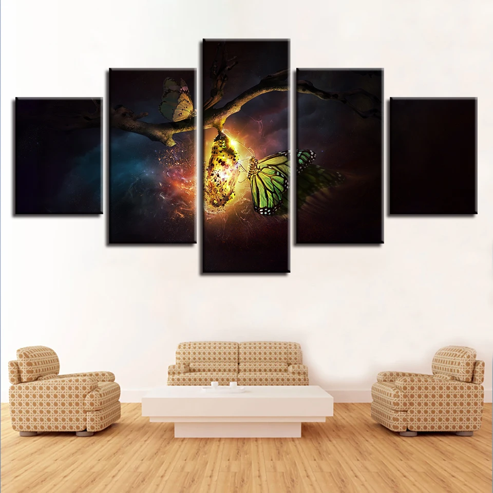 

Posters Modular Canvas Painting Wall Art 5 Pieces Abstract Animal Butterfly Night Scene Pictures Decor Living Room Modern Prints