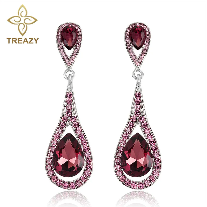 

TREAZY Wine Red Crystal Drop Earrings for Women Statement Fashion Jewelry Wedding Party Long Dangle Earrings Pendientes Brincos