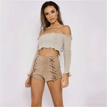 

Fashion Ladies Off The Shoulder Crop Tops Sexy Slash Neck Knite Tops Spring Women Casual Wrap Sweater Pullover J649