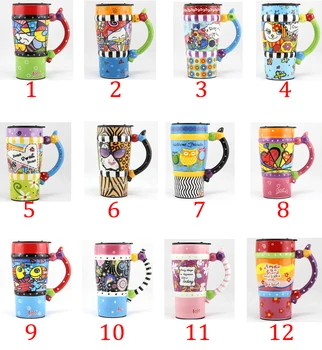 

Painted ceramic mug with cover cup fashion coffee cup lovers mug cup