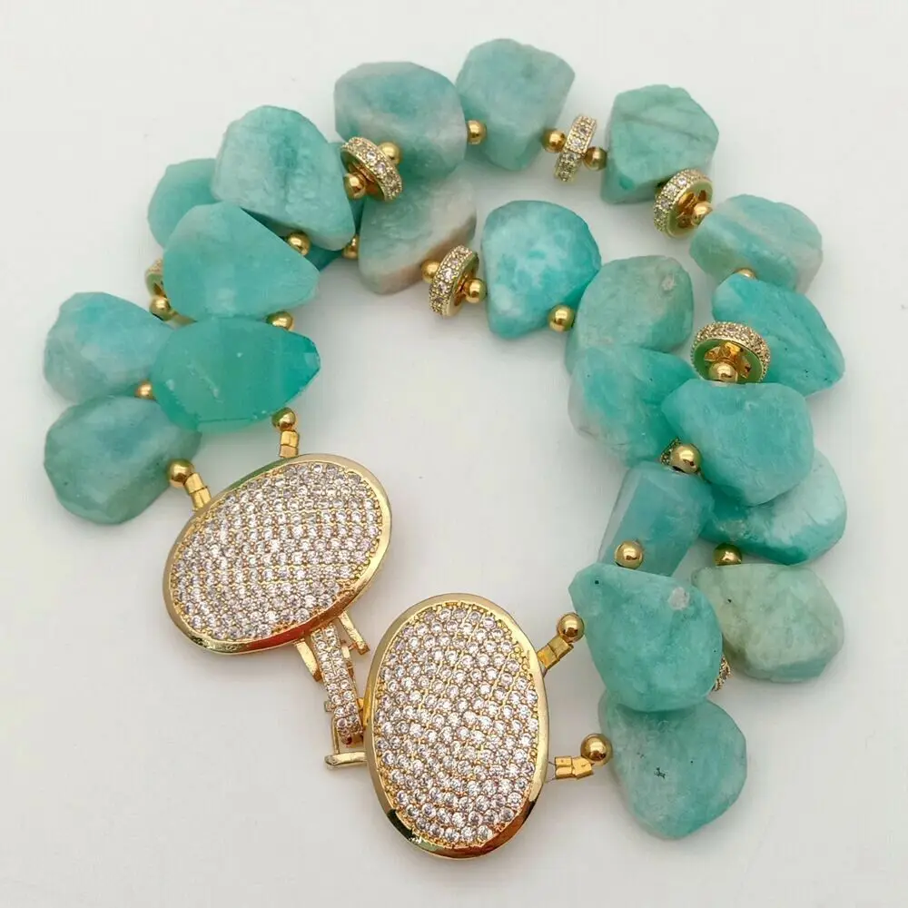 

2 rows Natural top-drilled Peruvian Green Amazonite Rough Bracelet 7.5