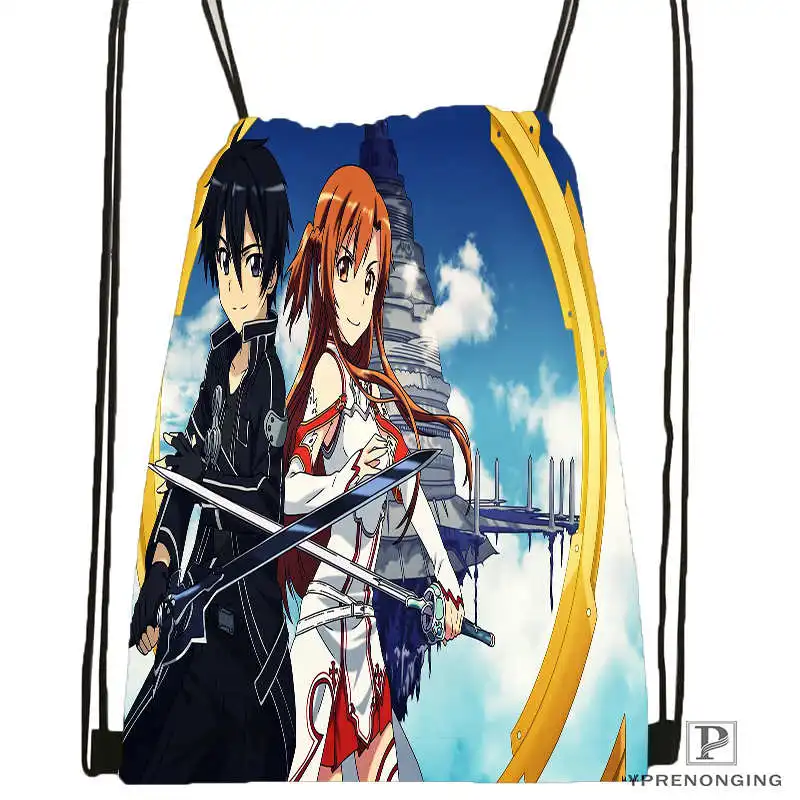 На заказ kirito-sword-art@ 1 походная сумка на шнурке для мужчин и женщин милый рюкзак для детей(черная спинка) 31x40 см#20180611-03-151 - Цвет: Drawstring Backpack