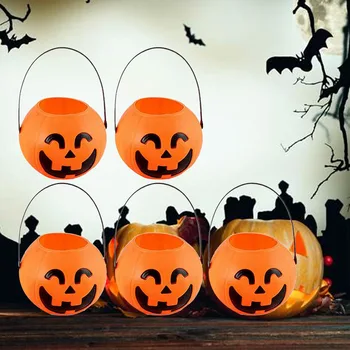 

Behogar 5PCS Portable Halloween Trick or Treat Pumpkin Bucket Bag for Kids Children Candy Party Favors Decoration Supplies