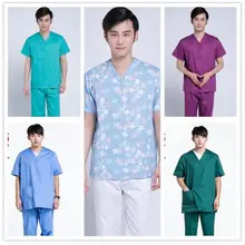 Хлопок Медицинский Скраб Униформа больница медицинская одежда доктора хирургические с коротким рукавом v-образным вырезом костюм медсестры медицинские халаты