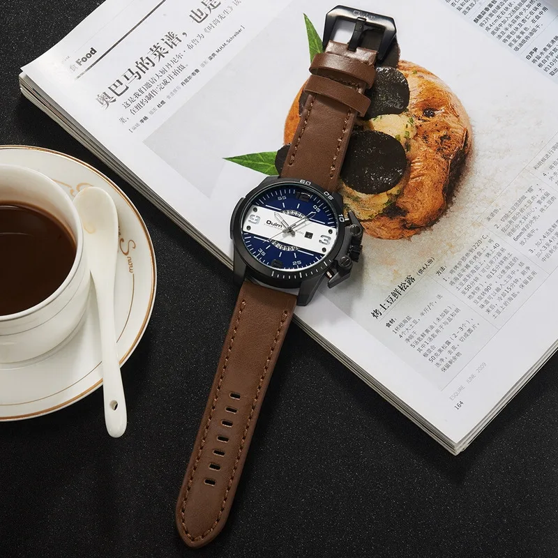 Oulm дизайн мужские часы люксовый бренд повседневные кожаные Наручные часы большой размер спортивные мужские кварцевые часы relogio masculino