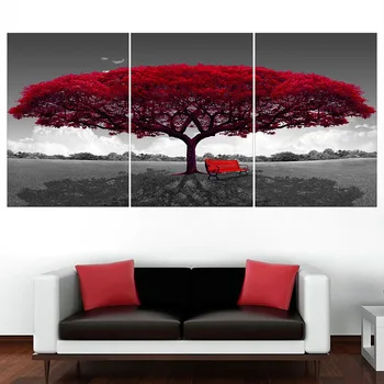

Home Decor Hd Printed Wall Art Pictures 3 Pieces Red Tree Art Scenery Landscape Canvas Painting Home Decor For Living Room