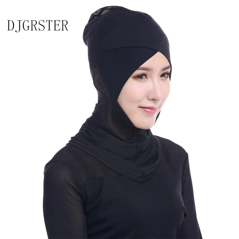 

DJGRSTER Muslim Mercerized Cotton Two-layer Cross Scarf Full Cover Inner Cotton Hijab Cap Islamic Head Wear Hat Headband Colors