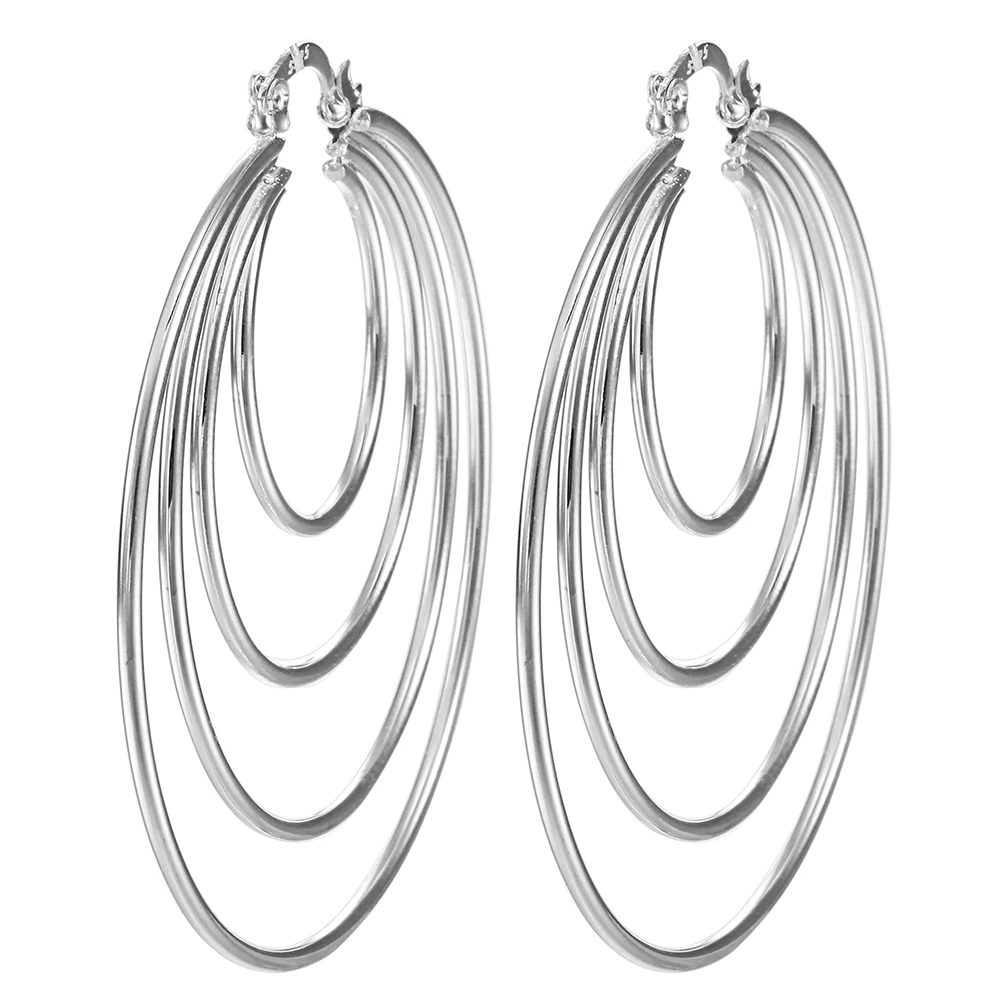 

Hainon Large Round Circle Luxury Silver Color Hoop Earring for Women Hot Sale Fashion Jewelry Gift Lady Earring