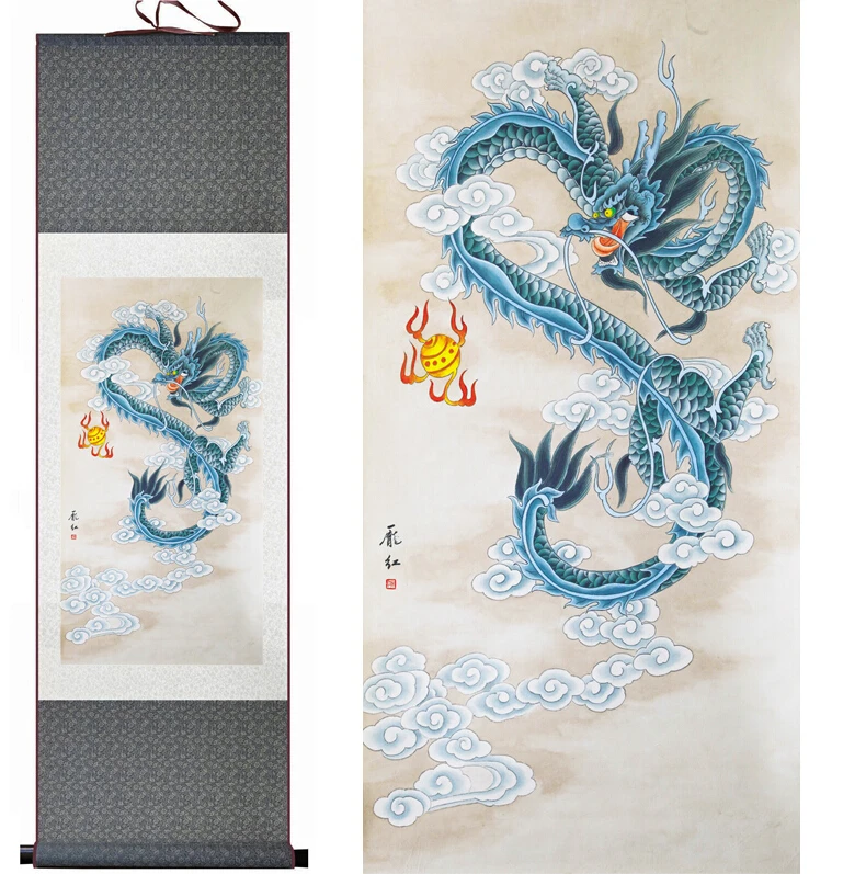 Картина с драконом, украшение для дома и офиса, китайская живопись в свитке, картина с драконом, китайский дракон