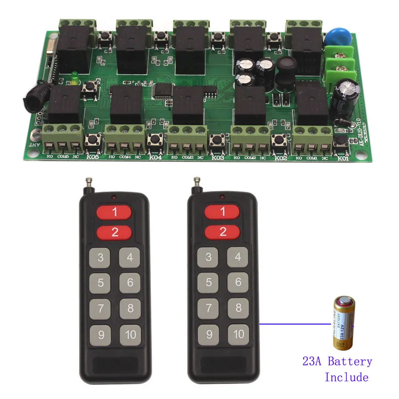 12V 10 CH Channels 10CH RF Wireless Remote Control Switch Transmitter Module+Receiver Individual learning Code 315433-2